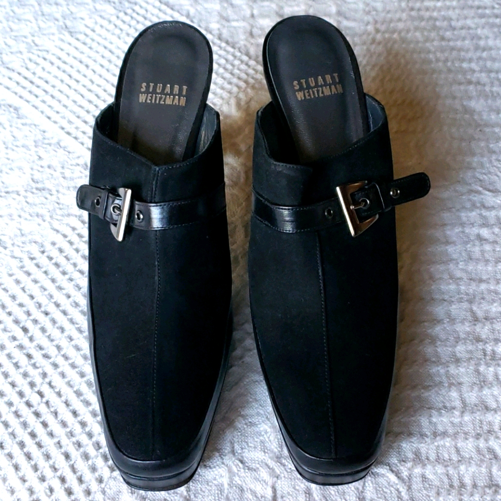 Stuart Weitzman Black Suede And Leather Hh Clogs
